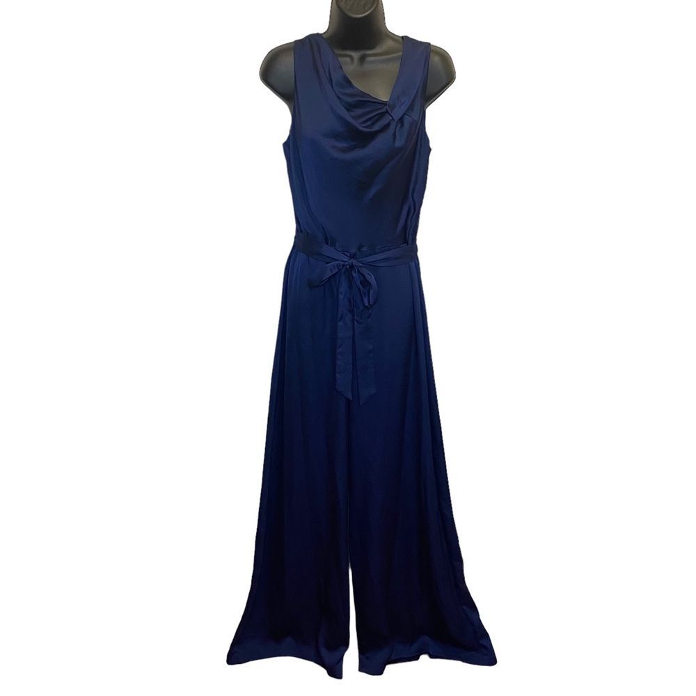 Maison Tara Midnight Blue Evening Wear Elegant Wide Leg Jumpsuit Sz 8 NWOT